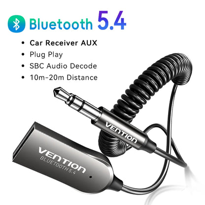 Vention Bluetooth 5.4 Aux Adapter Wireless Car Bluetooth Receiver USB to 3.5mm Jack Audio Music Mic Handsfree for Car Speaker