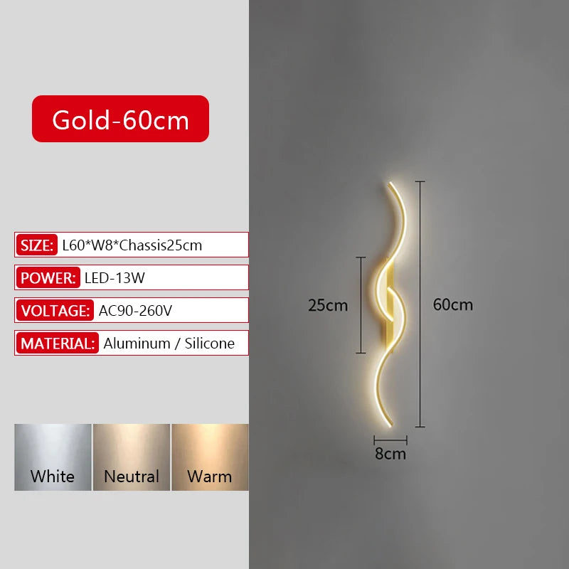 Long Strip LED Wall Lamp Modern Remote Control Dimming Living Roomdecor Wall Lamp Background Bedroom Bedside Home LED Lighting