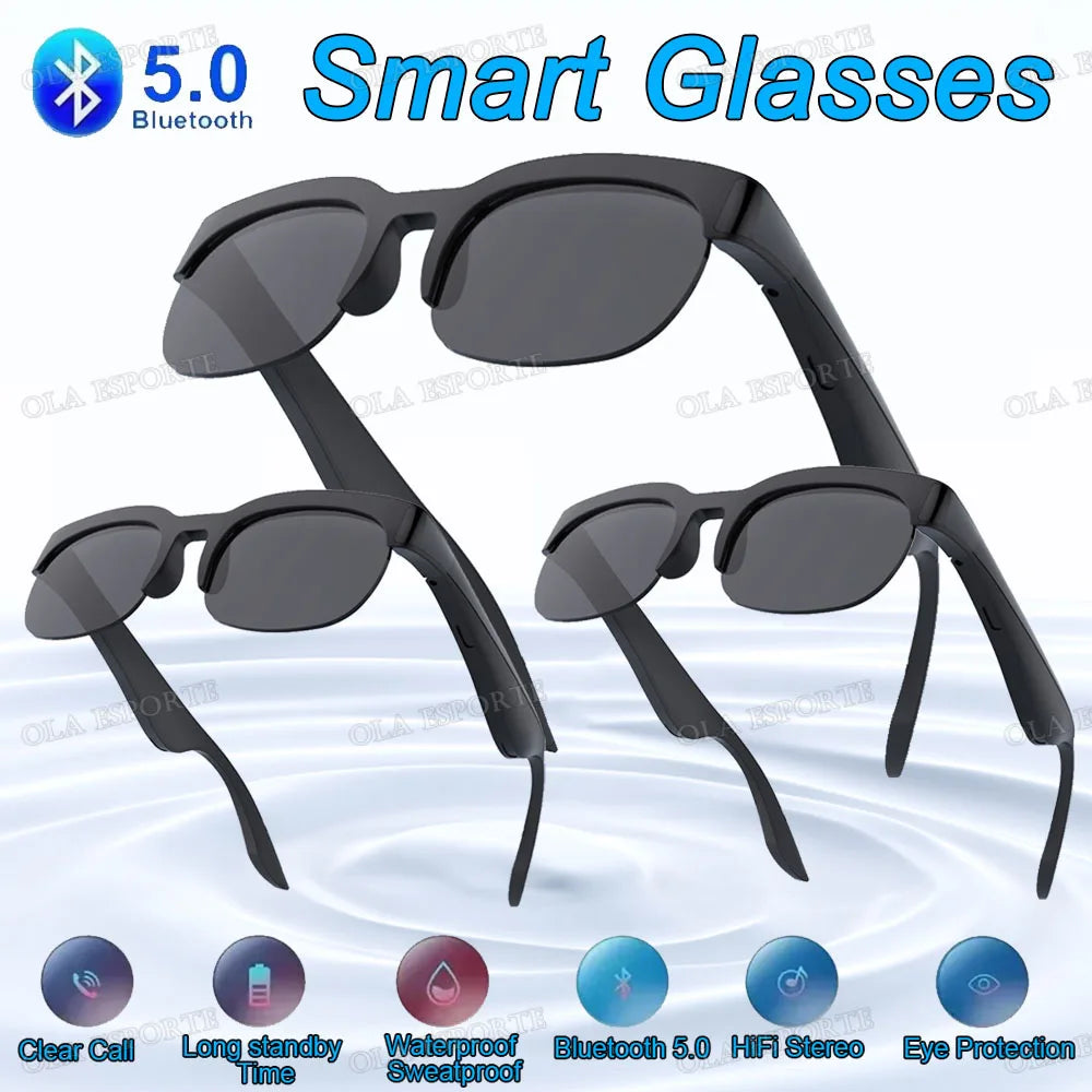 New Camera Control Smart Glasses Music Sunglasses Headphones Wireless Bluetooth Call Headset HIFI Audio glasses For Android HT30