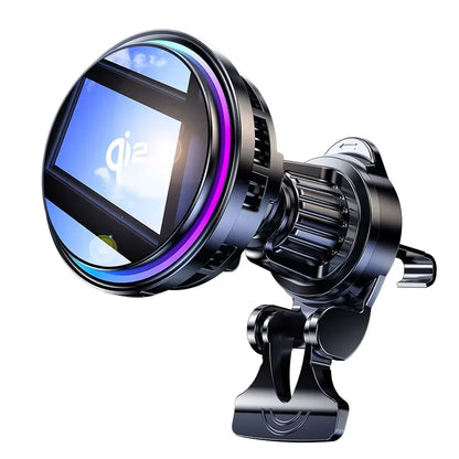 QI2 Ice Cooling Tempered Glass RGB Magnetic Wireless Car Charger Fast Charging Radiator For Magsafe iPhone 12-16 Phone Holder