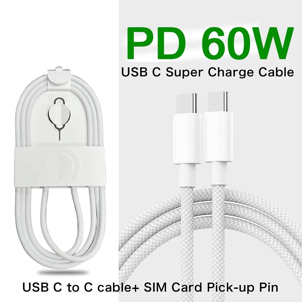 1-50Pcs 60W Type C Weaving Cable For Apple iPhone 14 13 12 11 15 17 16 Pro Max Plus USB C Fast Charging Cable Phone Accessories