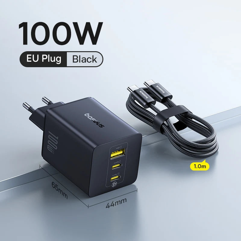 Baseus 100W GaN Charger Fast Charger For Xiaomi Samsung iPhone 17 16 15 Laptop Tablet Charger PD Charger With USB Phone Charger
