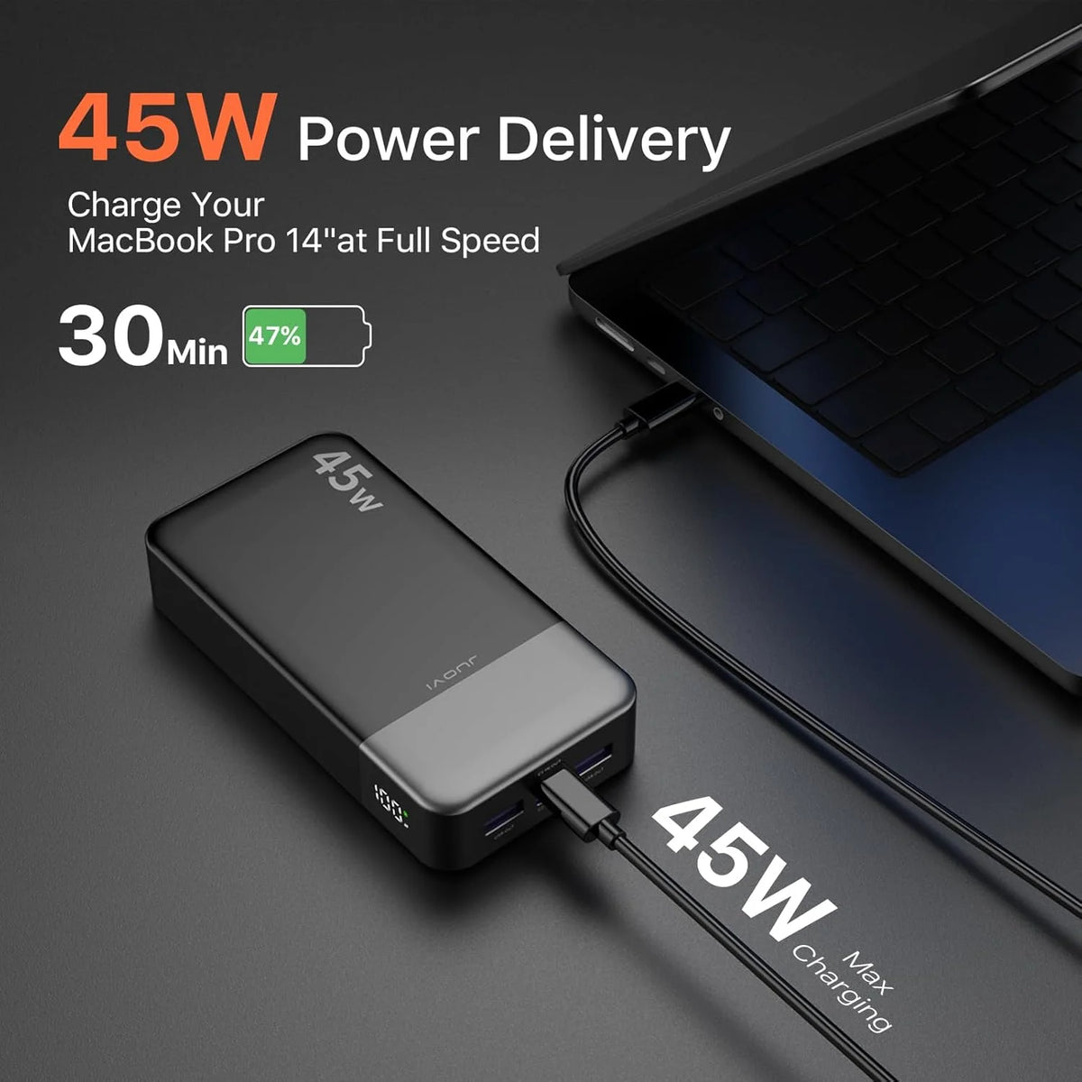 JUOVI 20000mah Power Bank 45W Fast Charging Portable Charger External Battery Pack with LED Display for iPhone Android Laptop