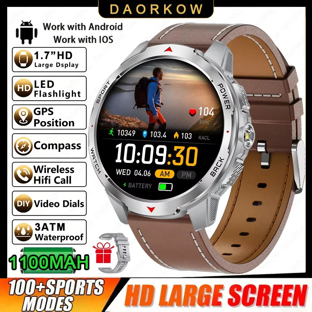 2026 NEW Smartwatch Men Compass 1100mAh Large Battery LED Flashlight 3ATM Waterproof Bluetooth Call Heart Rate Sports Smartwatch