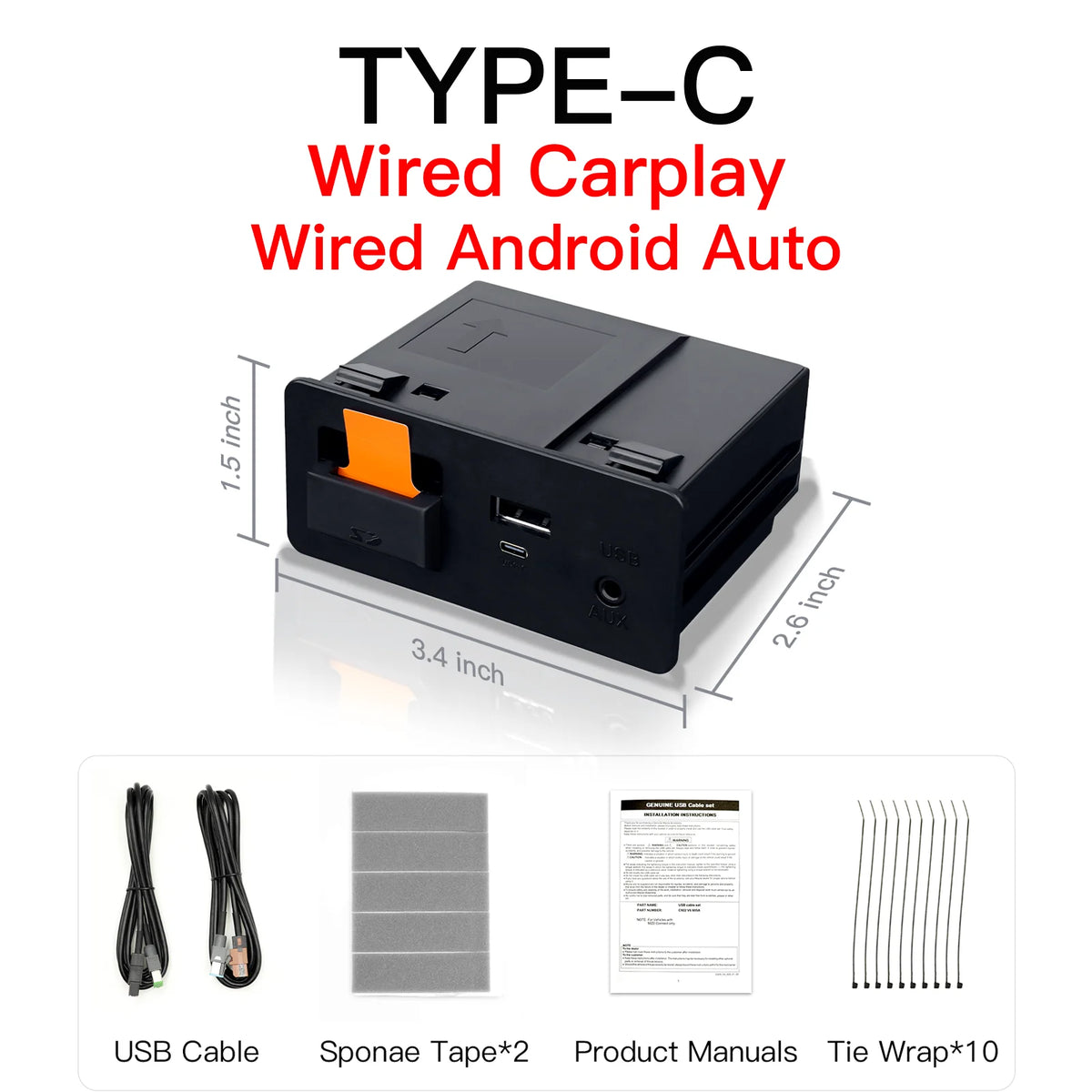 Type-C Wired Wireless CarPlay Android Auto USB Adapter for Mazda 2 3 6 CX3 CX5 CX8 CX9 MX5 Demio Miata TK78669U0C Retrofit  Kit