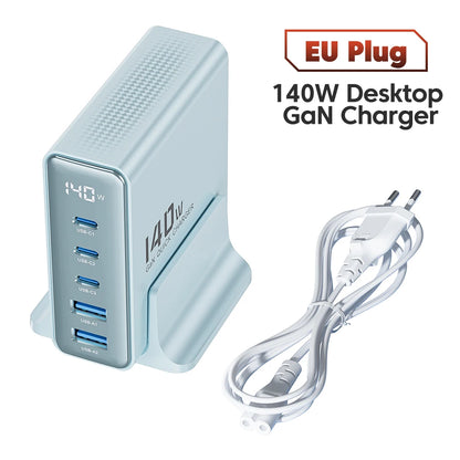 Toocki 140W GaN USB Charger 5in1 Desktop Fast Charge USB Type C Charger LED Display Charger For iPhone Xiaomi Smartphone Laptop