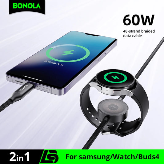 Bonola 2 in 1 For Galaxy Watch Ultra/8 Charger 60w Fast Charging for Samsung S26 Ultra/S25/S24/S23 Magnetic Watch Charger Cable