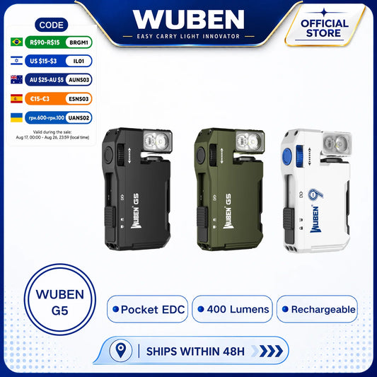 WUBEN G5 Rechargeable EDC Flashlight, 400 Lumens Dual Light Sources Mini Flashlight with RGB Light, Portable Pocket Flashlights