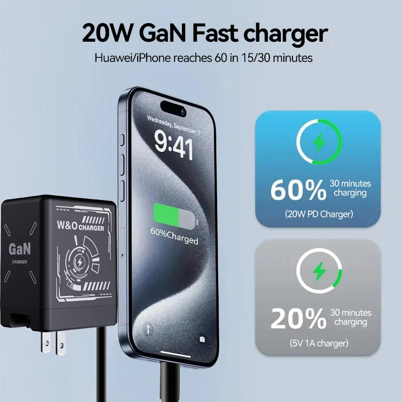 2026 New GaN 120W Fast Charger with Retractable Type-C Ligting Cable Portable Multi-Device Folding Adapter For iPhone Samsung