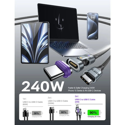AUFU 16pin 180 Rotate Magnetic Cable 240W Fast Charging Micro USB Type C Cable For iPhone Xiaomi Samsung Magnet USB Phone Cable