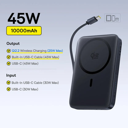 Baseus Qi2 Magnetic Power Bank 10000mah 15W Wireless Charging 22.5W Wired Charge Qi2-Certified for iPhone 16 15 14 13 12 Pro Max