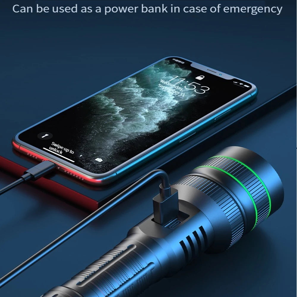 High Power LED Flashlight USB Rechargeable Powerful Tactical Torch Strong Light Lantern Super Long Range Lamp Outdoor Fishing