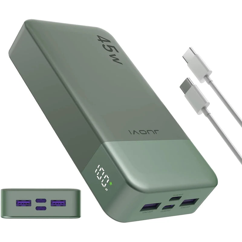 JUOVI 20000mah Power Bank 45W Fast Charging Portable Charger External Battery Pack with LED Display for iPhone Android Laptop