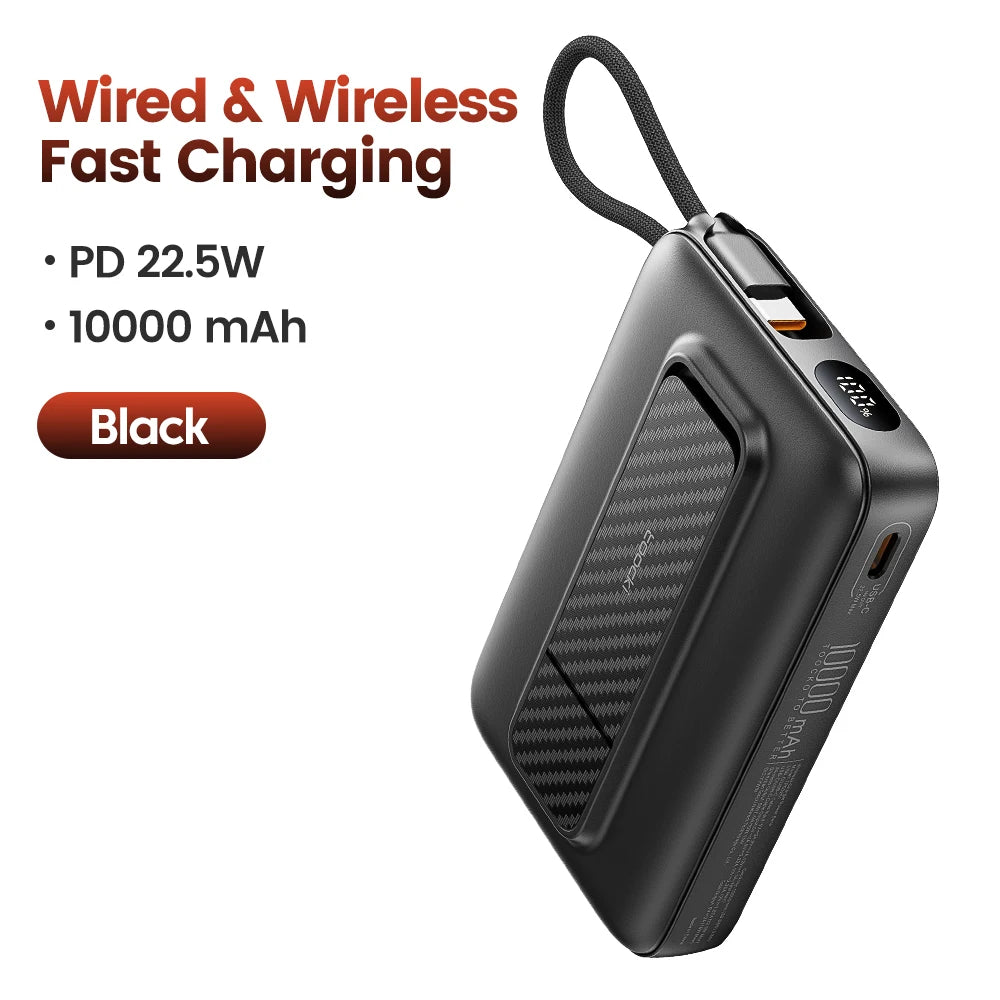 Toocki 10000mAh Magnetic Powerbank With Type C Cable 22.5W Fast Charging LED Display Power Bank For iPhone 14 15 16 Samsung S23