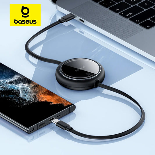 Baseus Retractable 100W USB C Cable For MacBook iPad Fast Charger Cable For iPhone 17 16 Plus Pro Max Type C For Xiaomi Samsung