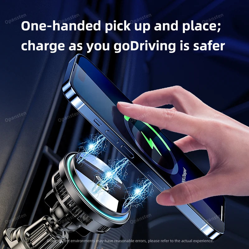 QI2 Ice Cooling Tempered Glass RGB Magnetic Wireless Car Charger Fast Charging Radiator For Magsafe iPhone 12-16 Phone Holder