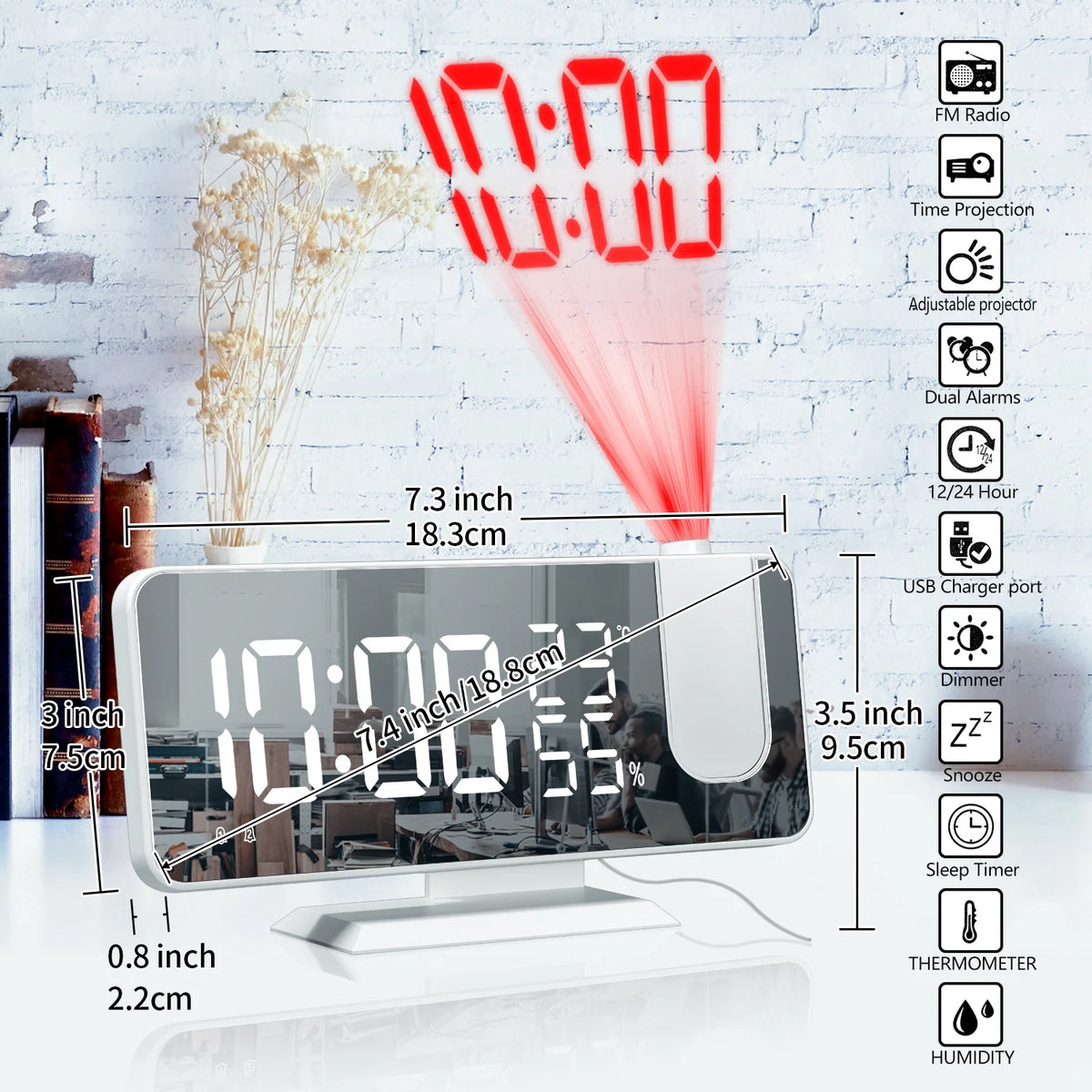 High Quality Alarm Clock Radio HD Projection Large LED Display Digital Smart Table Clock Ceiling Dimming for Bedroom Accessories