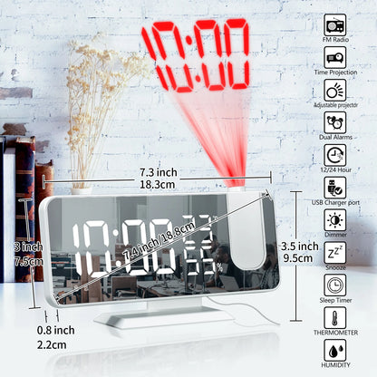 High Quality Alarm Clock Radio HD Projection Large LED Display Digital Smart Table Clock Ceiling Dimming for Bedroom Accessories