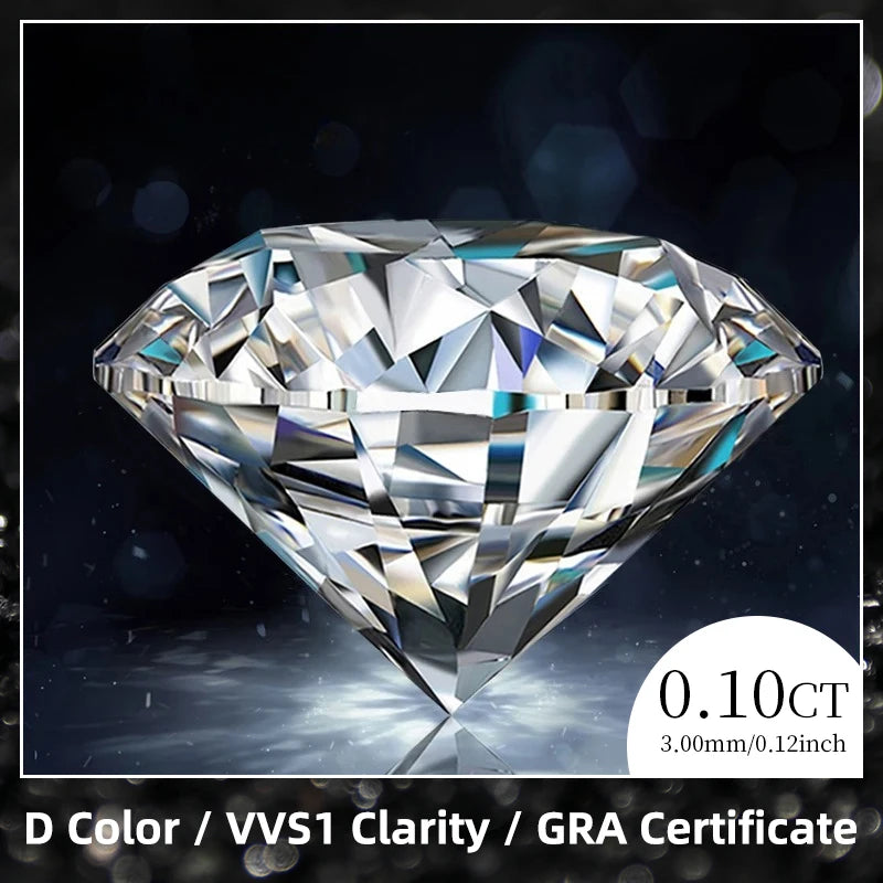 1 round moissanite cut with 8 hearts and 8 arrows, D color, VVS1 clarity, 0.1 carat-5 carat, suitable for making inlaid pendant