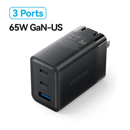 Vention 65W GaN Charger Quick Charge 4.0 3.0 Type C PD USB Charger Portable QC4.0 3.0 Fast Charger For Laptop IPhone 16 15 14 13