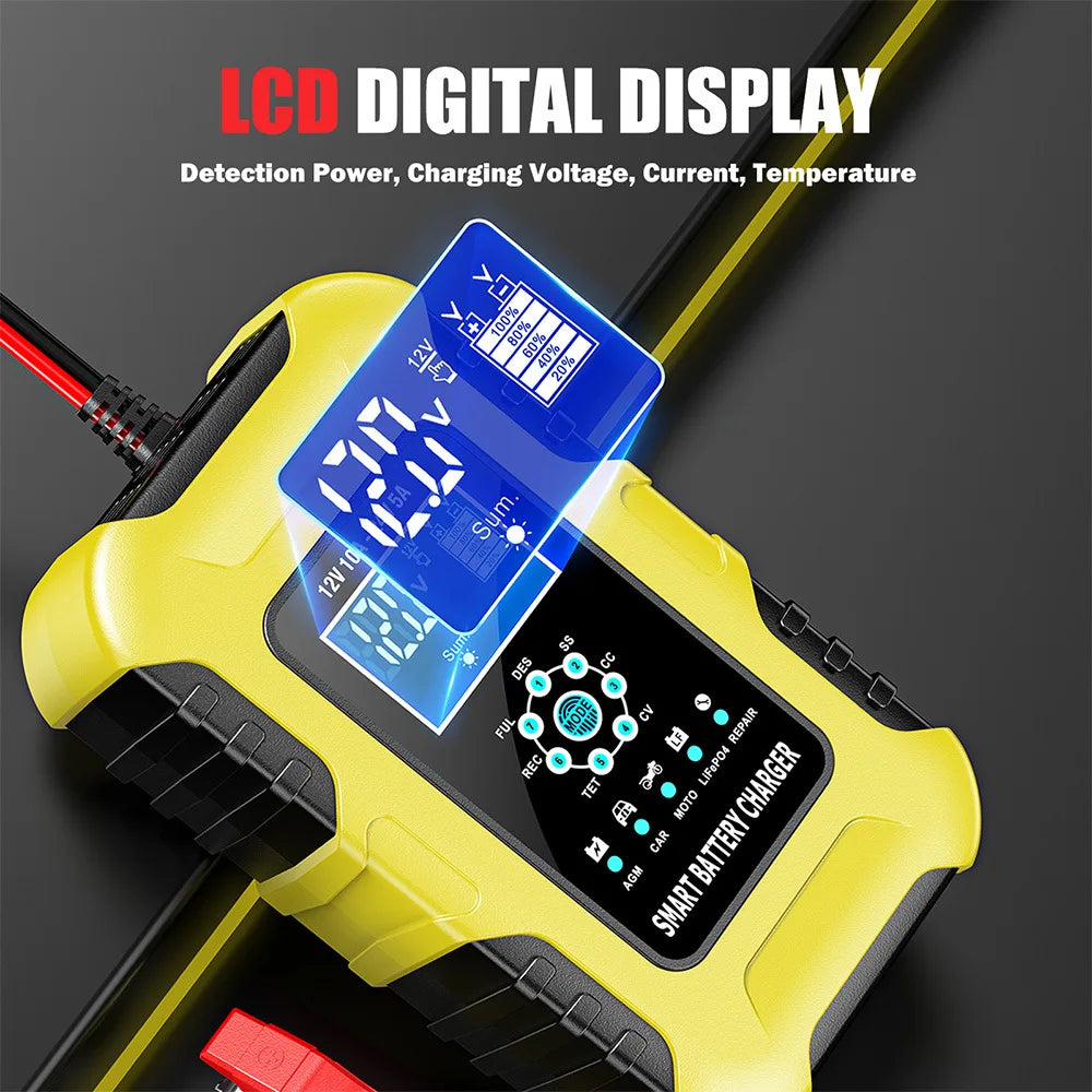 FOXSUR Car Battery Chargers 12V/10A 24V/5A Full Automatic AGM Wet Smart Battery Chargers Maintainer Portable Battery Chargers