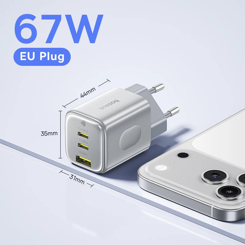 Baseus 67W Fast Charger For iPhone 17 16 15 Xiaomi Samsung PD Charge  USB Charger Phone Charger Portable Travel GaN Charger