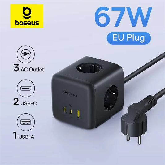 Baseus 67W GaN Fast Charger Power Strip 3AC 3680W Outlet USB-C Fast Charging Desktop Station For Laptop iPhone Samsung Xiaomi