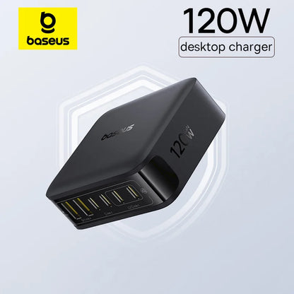Baseus 120W Desktop Charger USB C Charger GaN Charger PD Quick Charge USB Phone Charger For Tablet Laptop iPhone 17 16 15 14