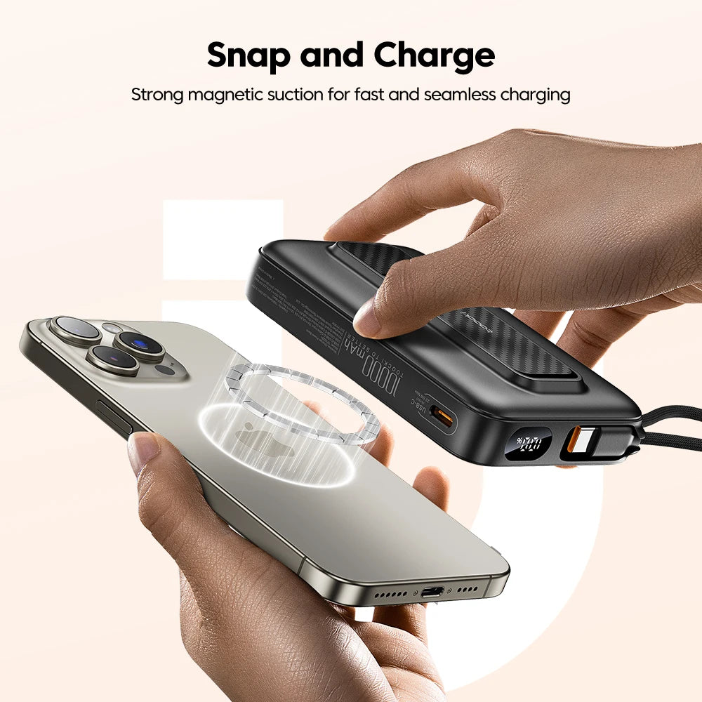 Toocki 10000mAh Magnetic Powerbank With Type C Cable 22.5W Fast Charging LED Display Power Bank For iPhone 14 15 16 Samsung S23
