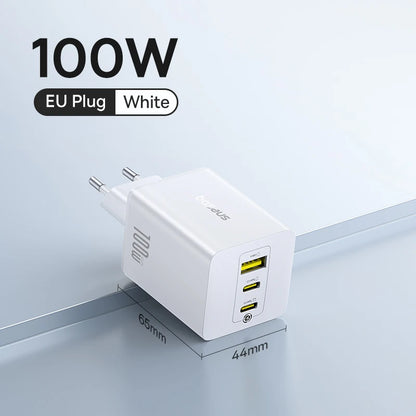 Baseus 100W GaN Charger Fast Charger For Xiaomi Samsung iPhone 17 16 15 Laptop Tablet Charger PD Charger With USB Phone Charger