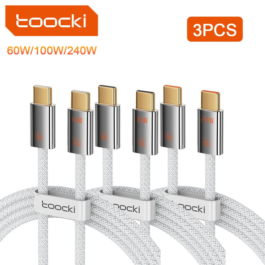 Toocki 3pcs USB C to USB C Cable  PD 60W/100W/240W Fast Charing Type C Charger Cord for Macbook iPhone Samsung Xiaomi OPPO Vivo