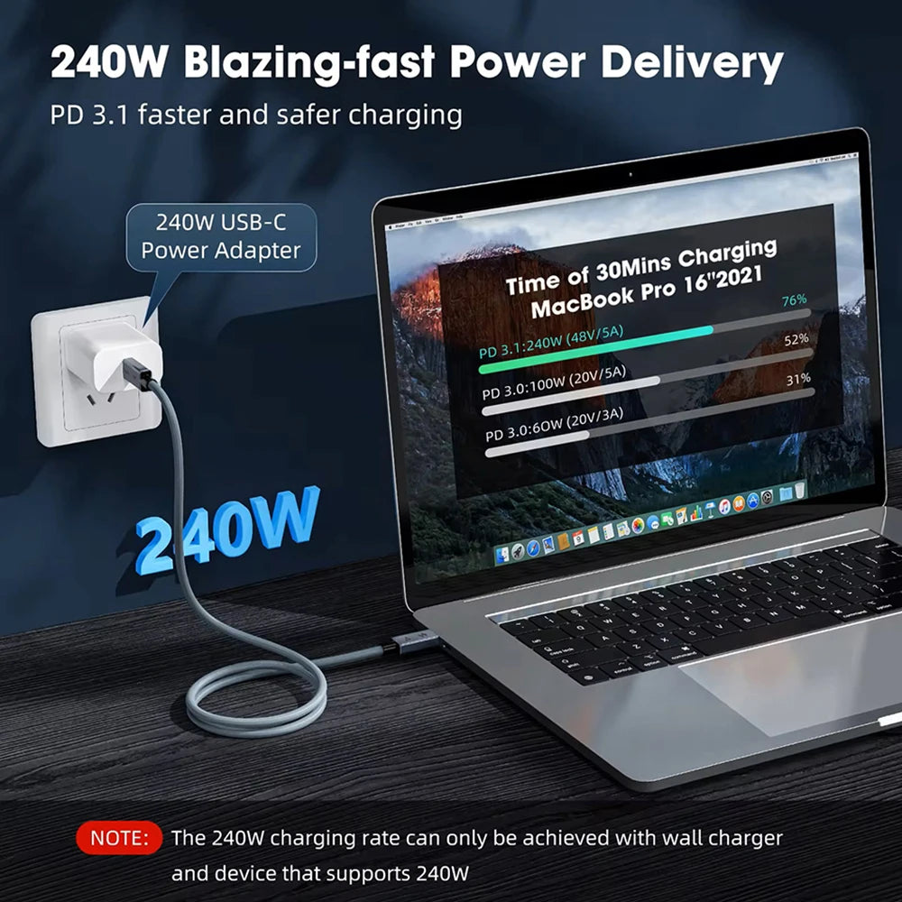 40Gbps Thunderbolt4 Type C 240W USB4 Fast Charging Cable 0.2m - 2m 3m Thunderbolt 3 USB C Data Transfer Cable 8K for MacBook Doc