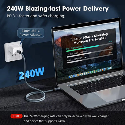 40Gbps Thunderbolt4 Type C 240W USB4 Fast Charging Cable 0.2m - 2m 3m Thunderbolt 3 USB C Data Transfer Cable 8K for MacBook Doc