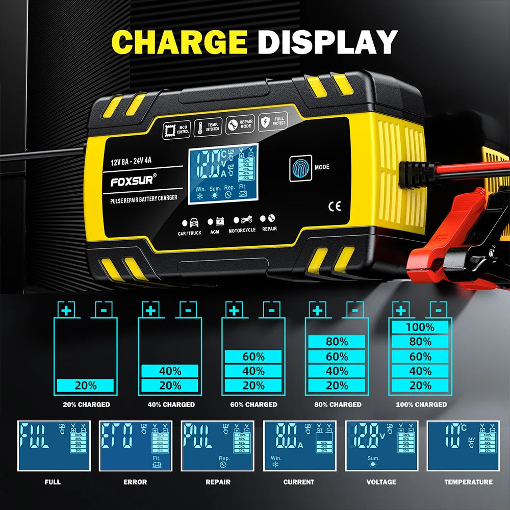 12V 24V Motorcycle And Car Battery Charger Truck Repair Charger AGM Charger