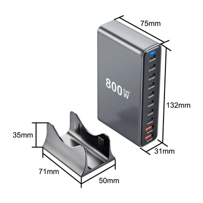 800w Charger GaN USB C Fast Desktop 10-port USB Type C PD3.1 Charger Fast Charging for iPhone 16 15 14 Samsung S24 Xiaomi Laptop