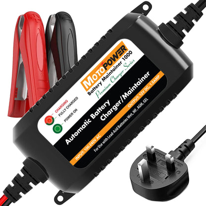 MOTOPOWER 12V 1.5A Fully Automatic Smart Battery Charger Maintainer for Car Truck Boat Motorcycle all types Lead Acid Batteries