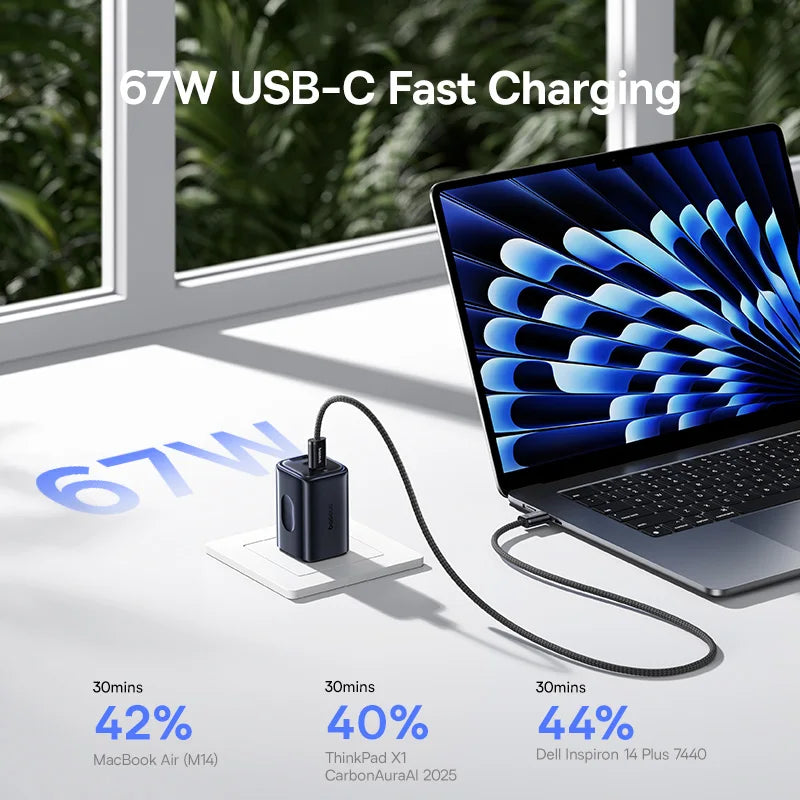 Baseus 67W Fast Charger For iPhone 17 16 15 Xiaomi Samsung PD Charge  USB Charger Phone Charger Portable Travel GaN Charger