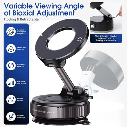 Upgraded Foldable Magnetic Car Phone Holder – N52 Magnet for Ultra-Strong Hold, 360° Rotatable, Dashboard Suction Cup, ABS