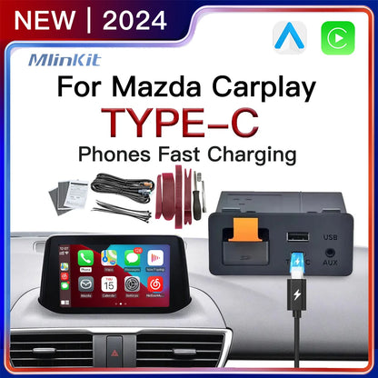 Type-C Wired Wireless CarPlay Android Auto USB Adapter for Mazda 2 3 6 CX3 CX5 CX8 CX9 MX5 Demio Miata TK78669U0C Retrofit  Kit