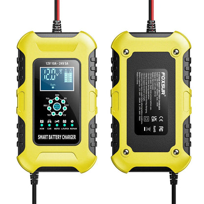 FOXSUR Car Battery Chargers 12V/10A 24V/5A Full Automatic AGM Wet Smart Battery Chargers Maintainer Portable Battery Chargers