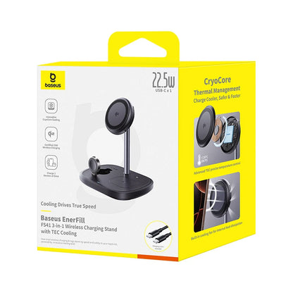 Baseus 22.5W 3-in-1 Wireless Charger Stand Qi2 15W Magnetic Fast Charging TEC Cooling For iPhone 16 15 14 AirPods Apple Watch