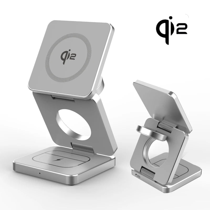 Qi2/Qi1 3 in 1 15W Magnetic Wireless Charger for Iphone 17 16 15 Fast Charging Folding for Apple Watch Airpods Wireless Charger