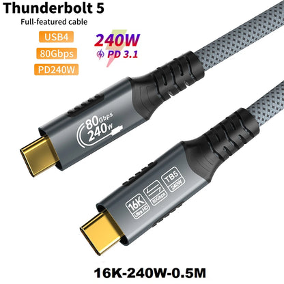 8K USB4 Type C Cable 40Gbps 240W PD3.1 QC4.0 For Samung Thunderbolt 4 Fast Charging Cable Thunderbolt3 USB C to C Data Transfer