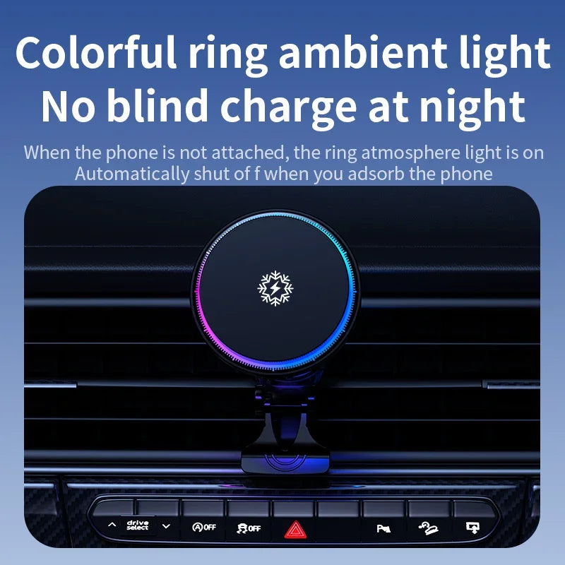 Ice Cooling Magnetic Wireless Car Charger Fast Charging Station for iPhone 17 16 15 14 13 Pro Max MacSafe Car Phone Holder Stand