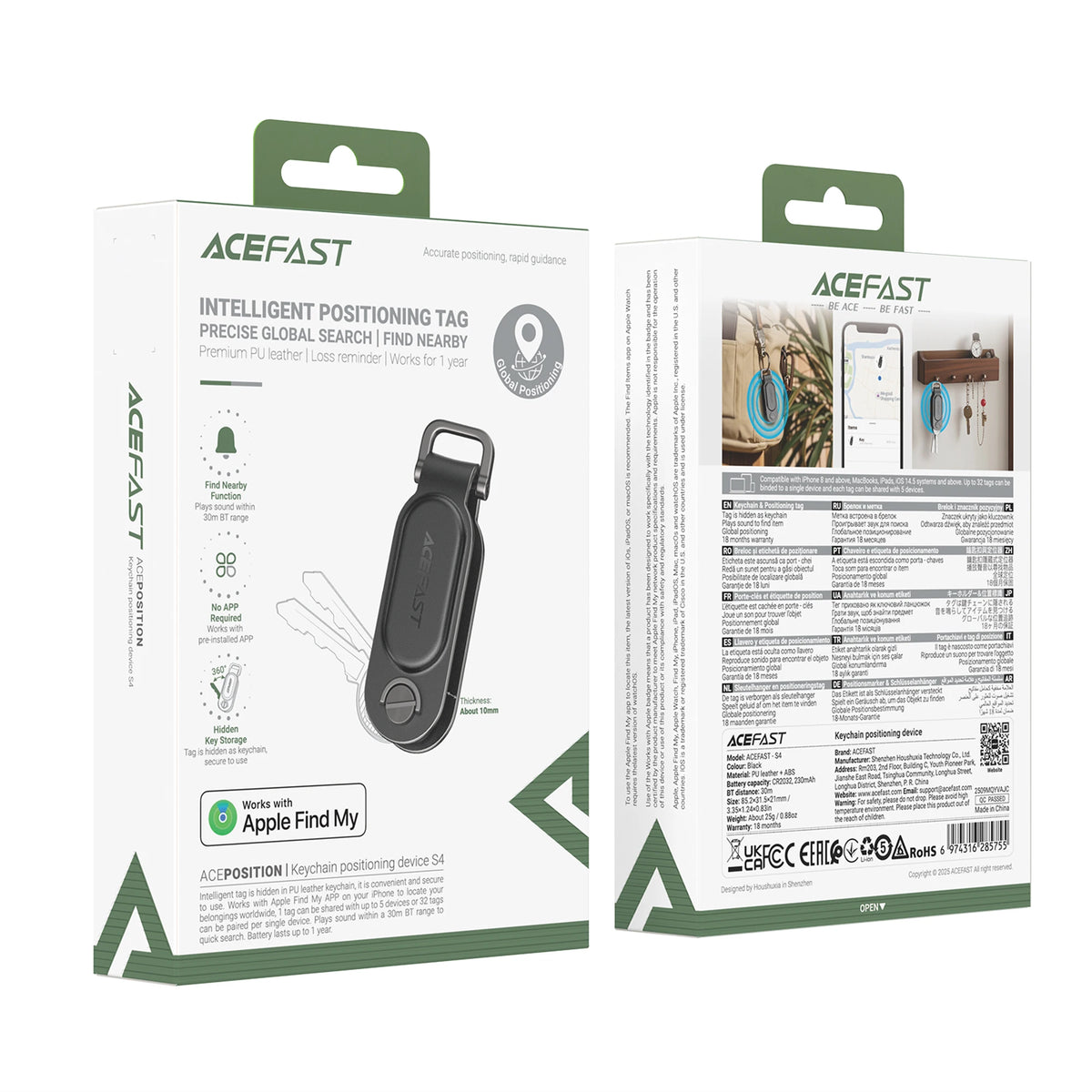 ACEFAST Anti Lost Tracking Locator Keychain For Apple Find My PU Leather Locate Suitcase Keys Bag Proactive Anti-Loss Function