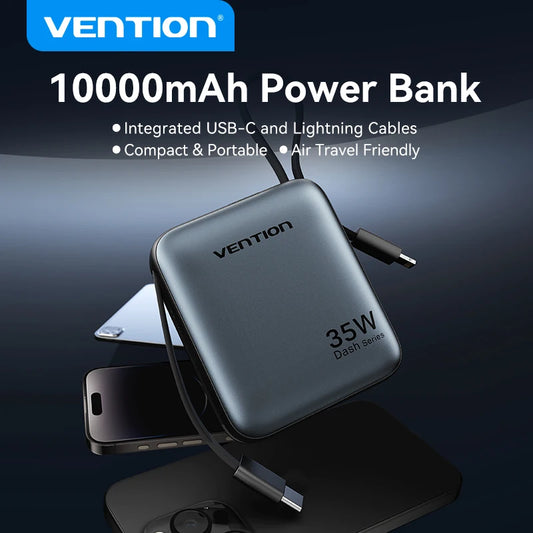Vention 10000mAh Power Bank Fast Charging PD 35W Portable Mini PowerBank for iPhone 17 16 15 Xiaomi External Battery Charger