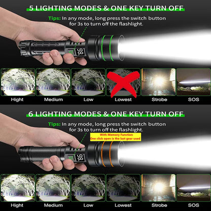 High Power LED Flashlight USB Rechargeable Powerful Tactical Torch Strong Light Lantern Super Long Range Lamp Outdoor Fishing