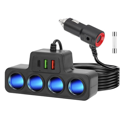 4-Socket Car Cigarette Lighter Charger 120W 12V USB PD Quick Charger Power Adapter 1 to 4 Multifunctional Car Charger Socket