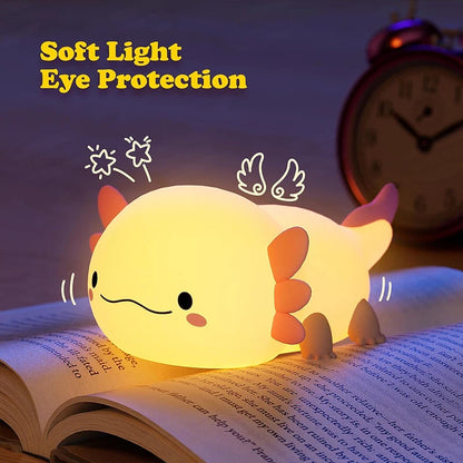Cute Axolotl Silicone Night Light Touch Control USB Rechargeable Nursery Sleeping Table Lamp For Baby And Children