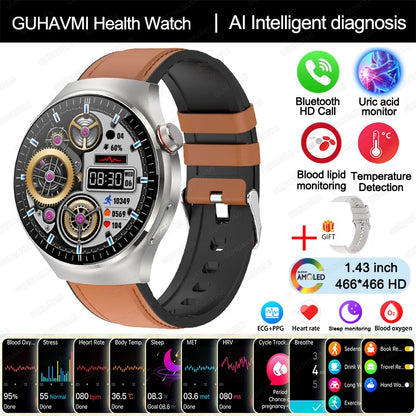 2025 New Nursing Grade Smart Watch Blood Oxygen Blood Lipid Uric Acid ECG+PPG Body Temperature Bluetooth Call Health Smartwatch
